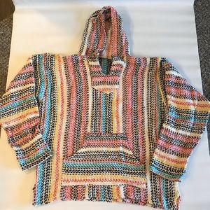 Vintage Beach Poncho Hoodie blanket woven drug rug